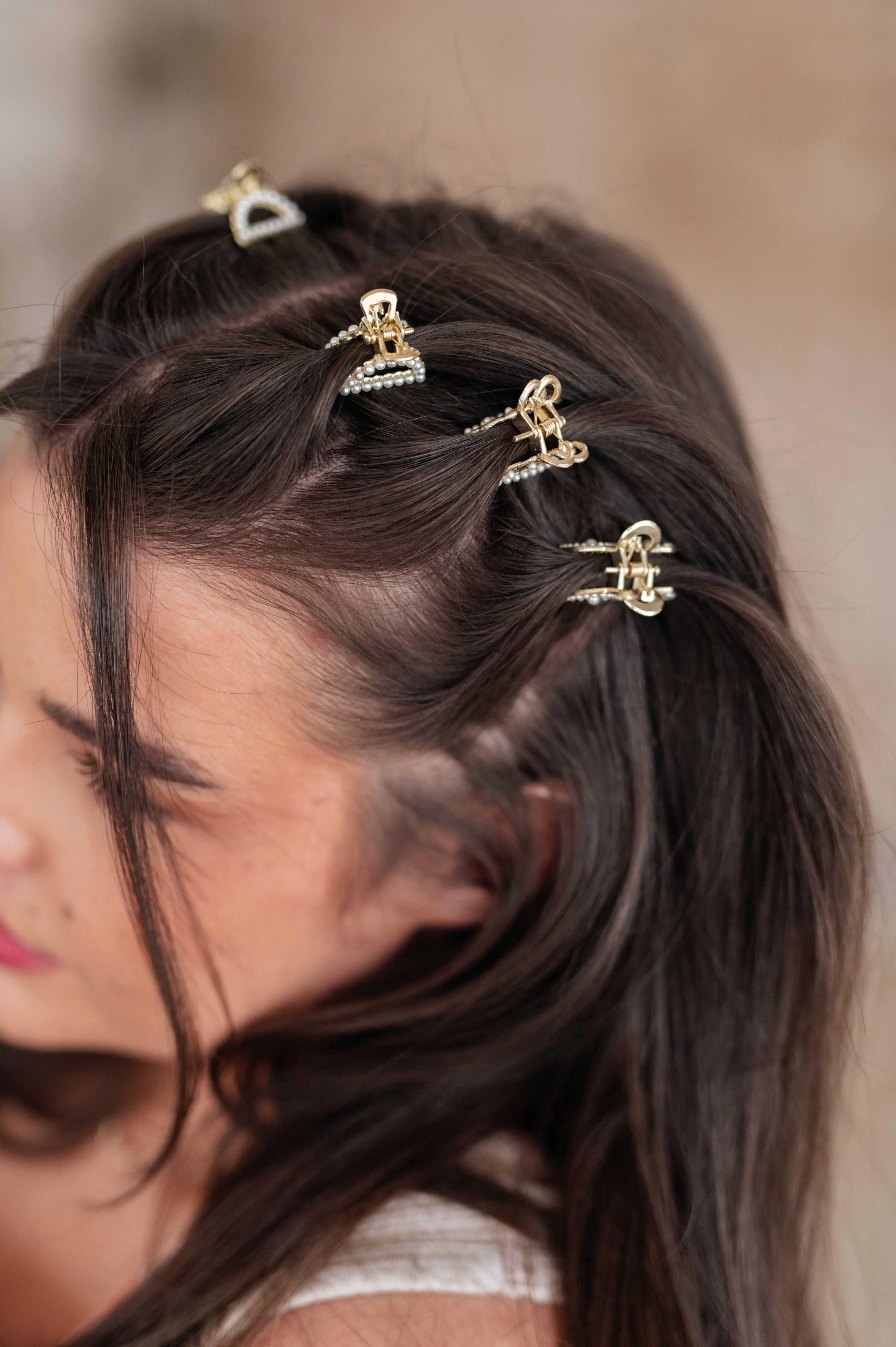 Gold & Pearl Mini Hair Clips Set of Three (Ships in 1-2 Weeks)