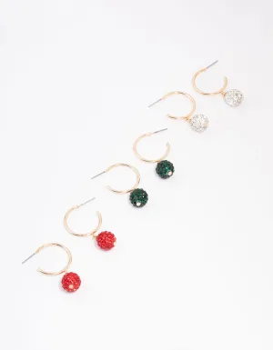 Gold Festive Bauble Drop Hoop Earring 3-Pack