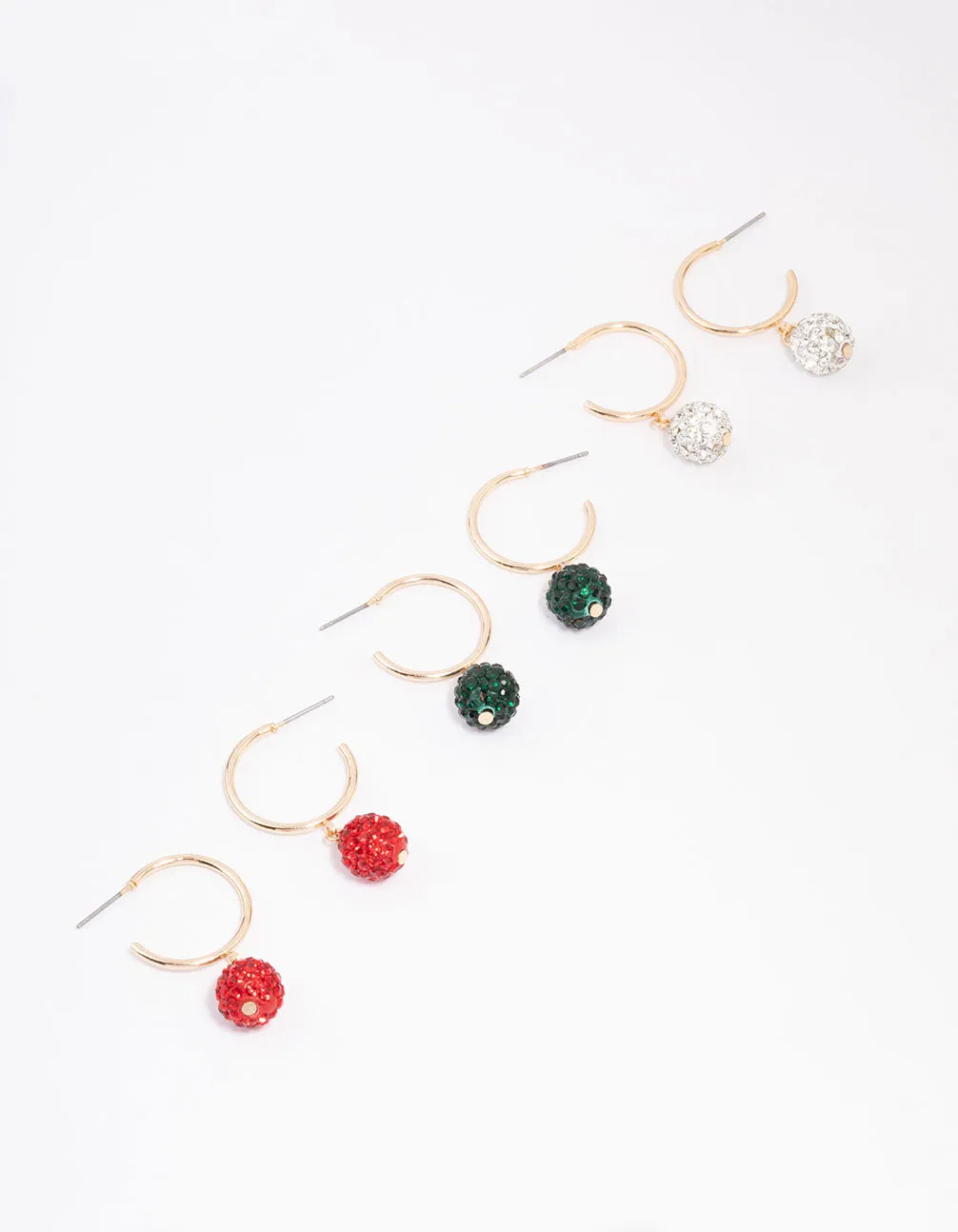 Gold Festive Bauble Drop Hoop Earring 3-Pack
