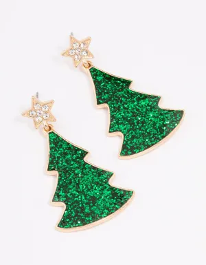 Gold Star & Double Tree Stud Earrings