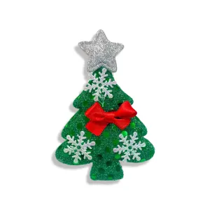 Green Xmas Tree With Silver Star Hair Clip