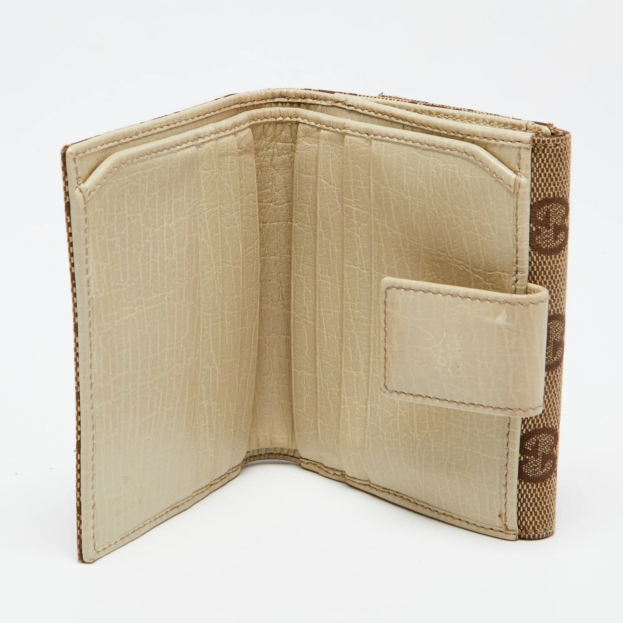 Gucci Beige GG Canvas and Leather Web Horsebit Compact Wallet
