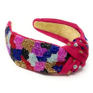 Hand Beaded Multicolor Mosaic Knot Headband