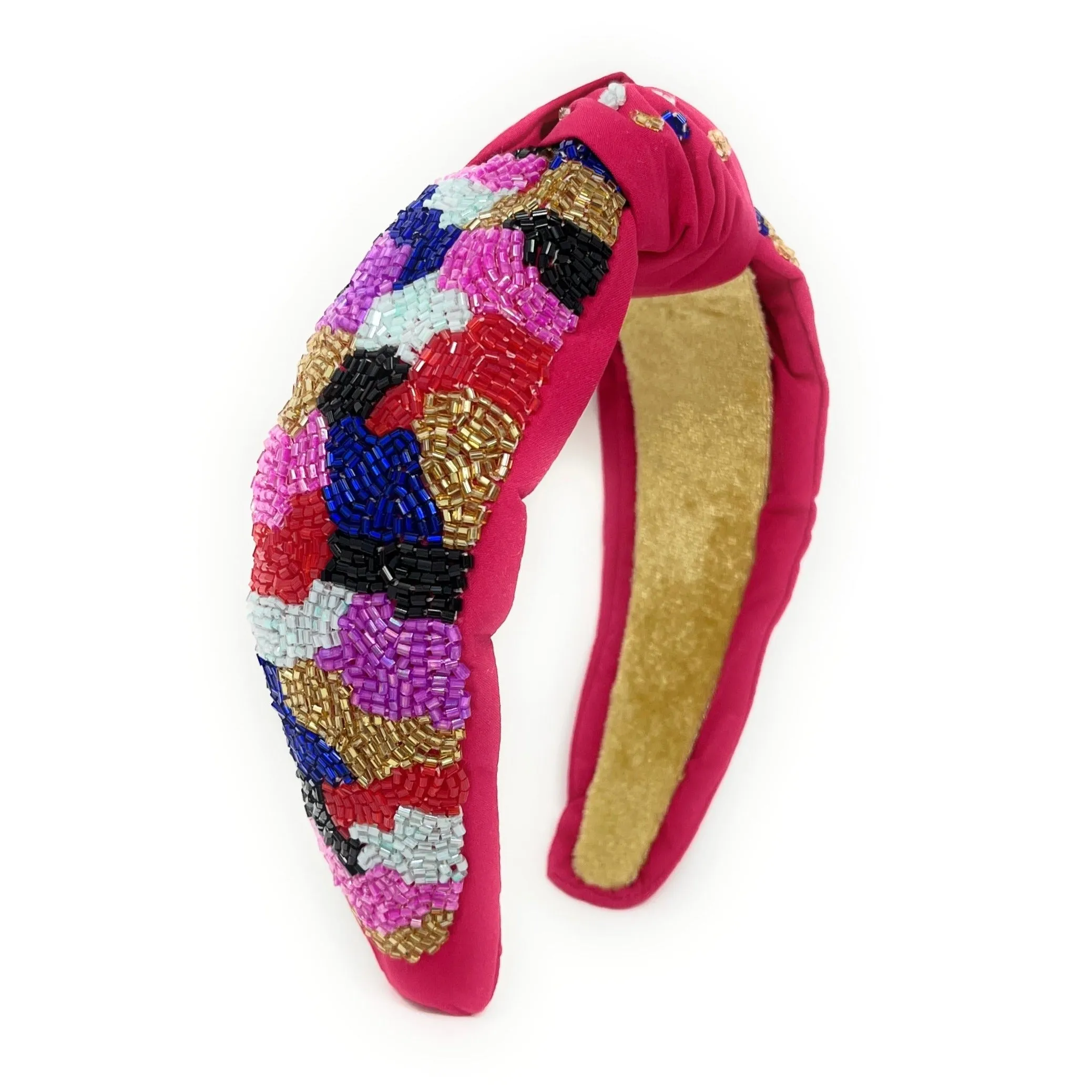 Hand Beaded Multicolor Mosaic Knot Headband