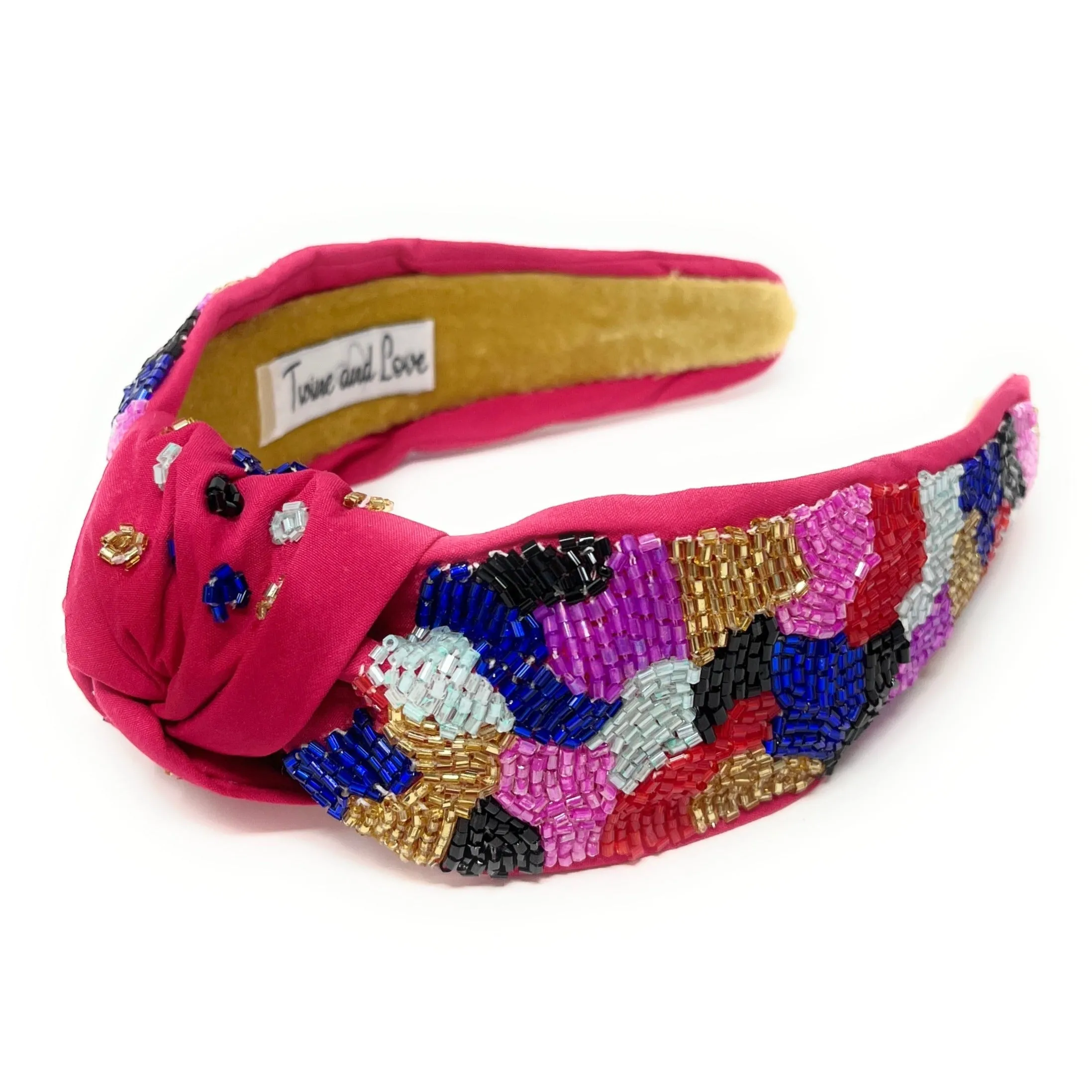 Hand Beaded Multicolor Mosaic Knot Headband