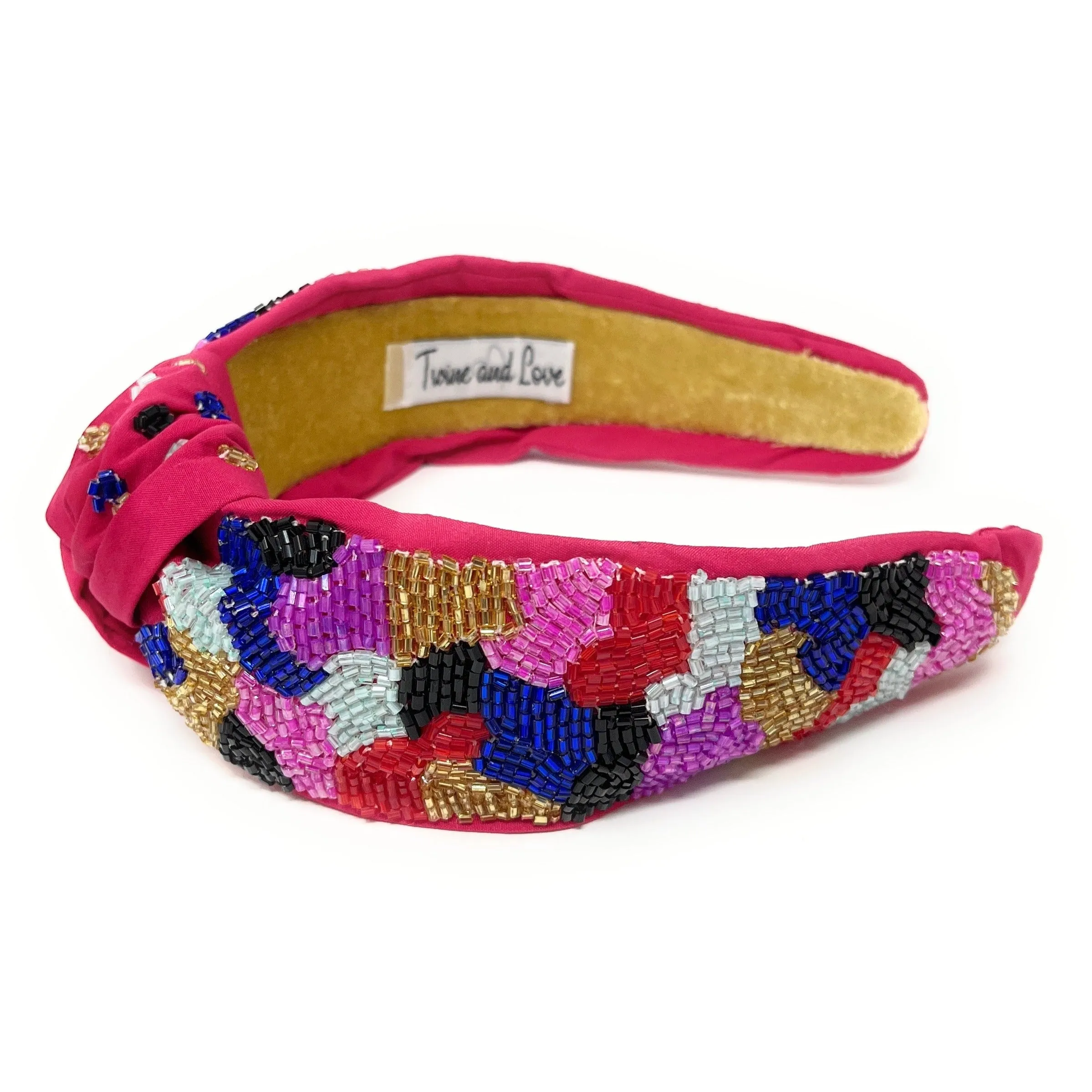 Hand Beaded Multicolor Mosaic Knot Headband