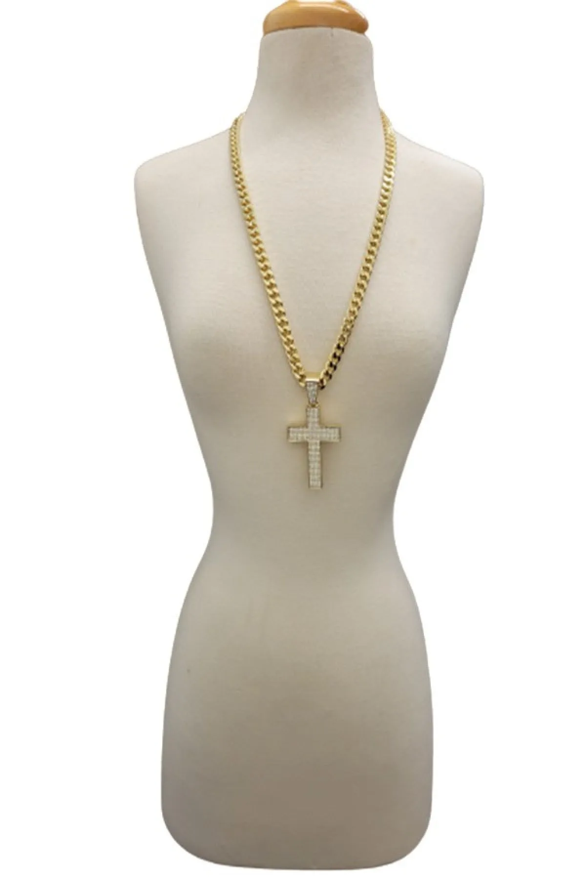 HIP HOP ICED OUT CROSS PENDANT with 30" CUBAN CHAIN - GOLD CROSS NECKLACE