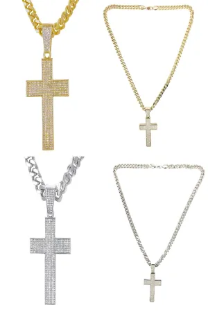 HIP HOP ICED OUT CROSS PENDANT with 30" CUBAN CHAIN - GOLD CROSS NECKLACE
