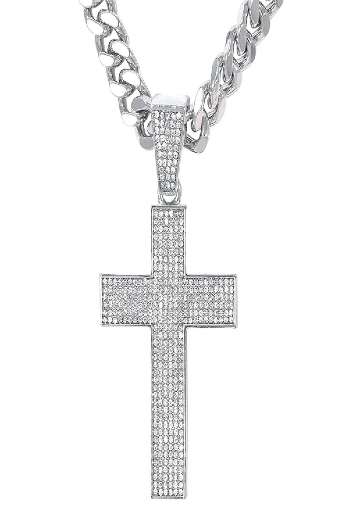 HIP HOP ICED OUT CROSS PENDANT with 30" CUBAN CHAIN - GOLD CROSS NECKLACE