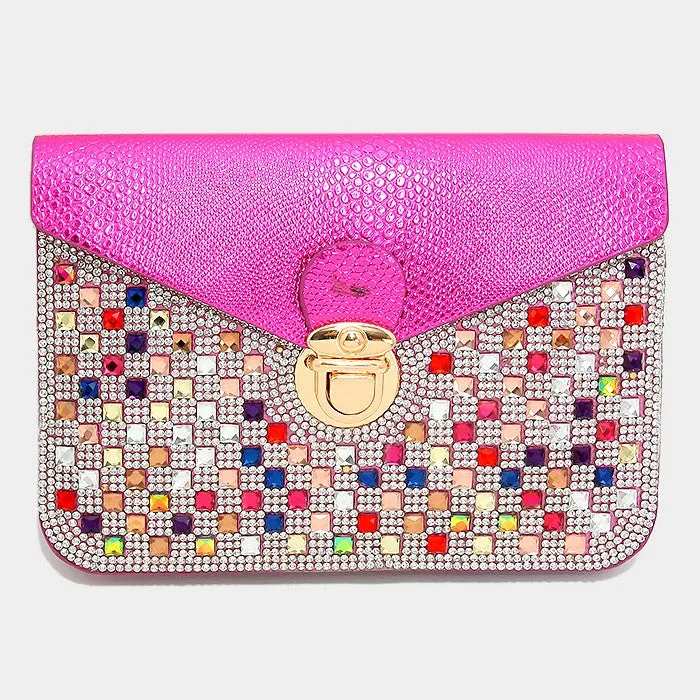 iLLASPARKZ Crystal studded smart cellphone clutch / crossbody bag with strap