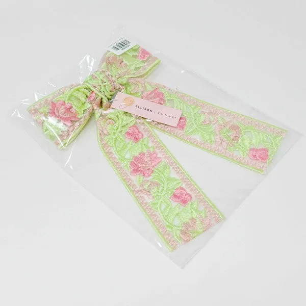 Lacey Flower Embroidered Bow Hair Clip