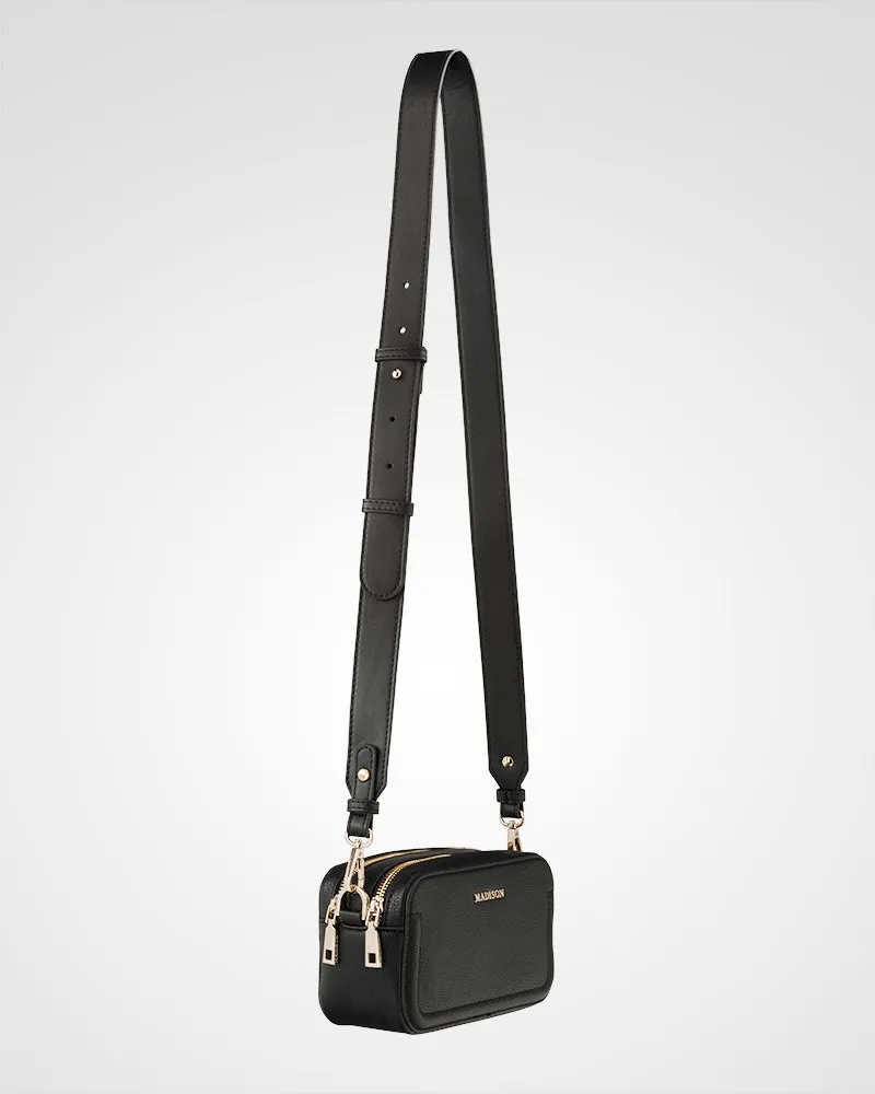 Maddie Double Zip Camera Crossbody Bag with Wide Strap