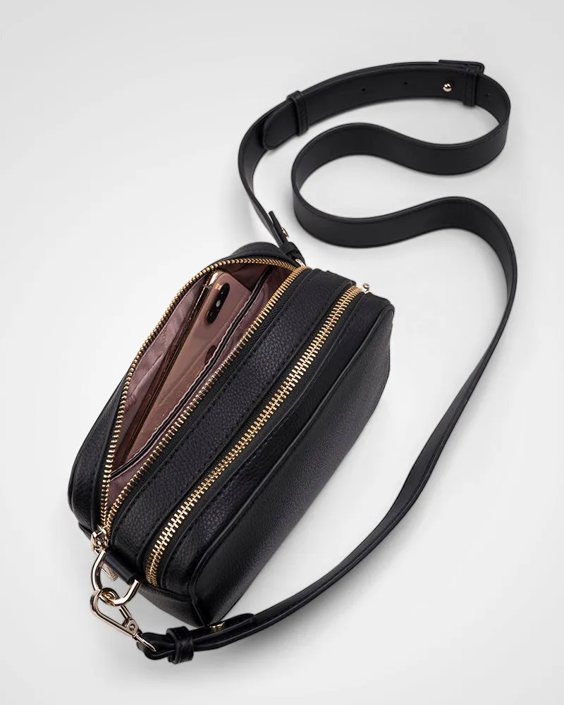 Maddie Double Zip Camera Crossbody Bag with Wide Strap