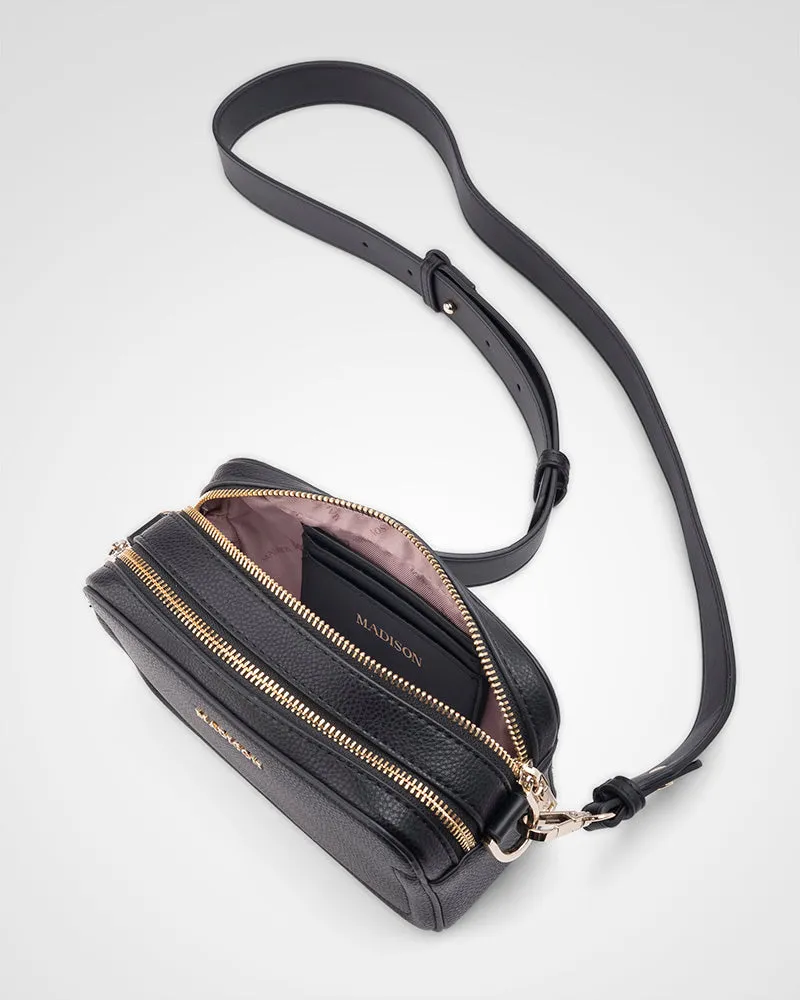 Maddie Double Zip Camera Crossbody Bag with Wide Strap