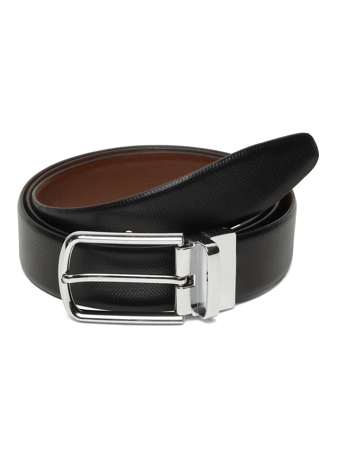 Men's Black & Brown Texture and patterned Reversible Leather Belt