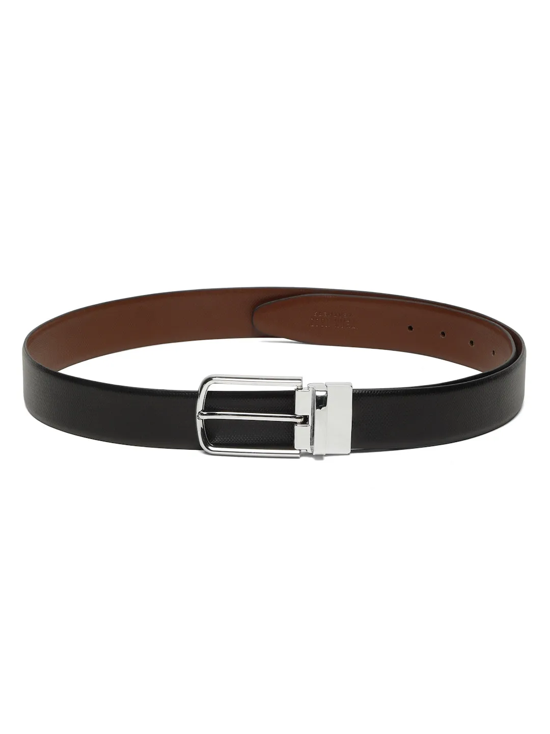 Men's Black & Brown Texture and patterned Reversible Leather Belt