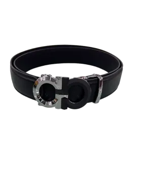 Men's Black Belt Genuine Leather Black and Silver Buckle Fashion Style