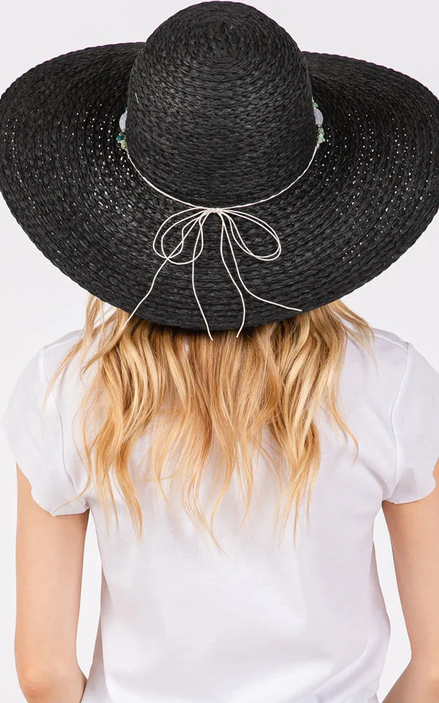 MH0209 FLOPPY SUN HAT W/TURQUOISE STONE & STARFISH BAND