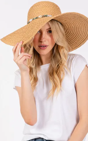 MH0209 FLOPPY SUN HAT W/TURQUOISE STONE & STARFISH BAND