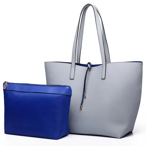 Miss Lulu Women Reversible Contrast Shopper Tote Bag - Stylish & Versatile Grey Tote
