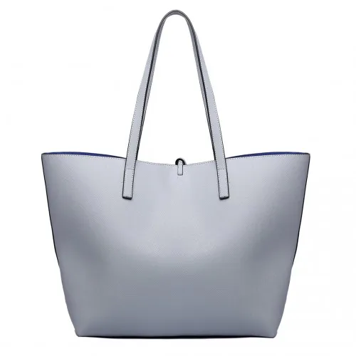 Miss Lulu Women Reversible Contrast Shopper Tote Bag - Stylish & Versatile Grey Tote
