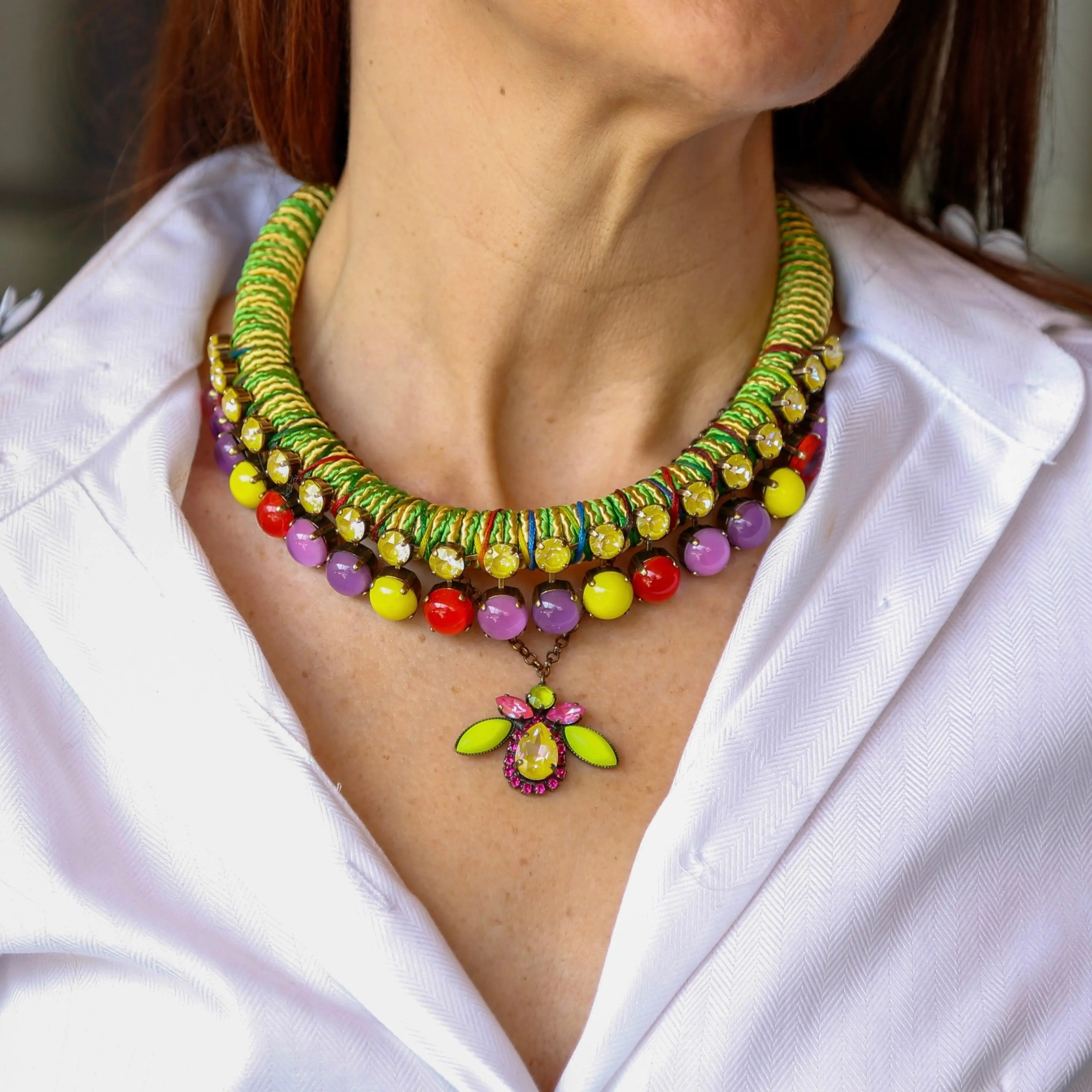 Multicolor Glass Stones Short Necklace