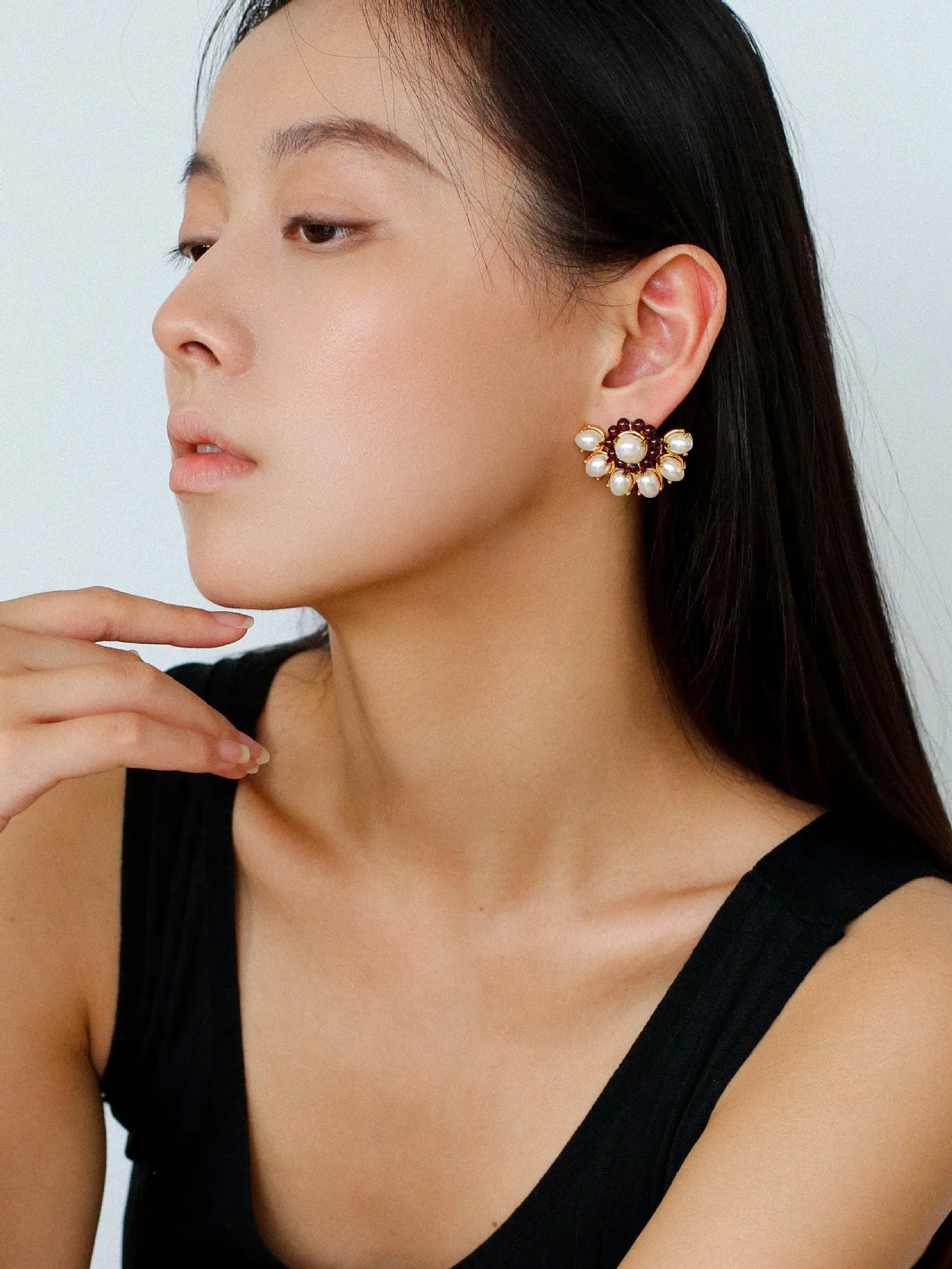 Natural Baroque Pearl Red Garnet Retro Earrings