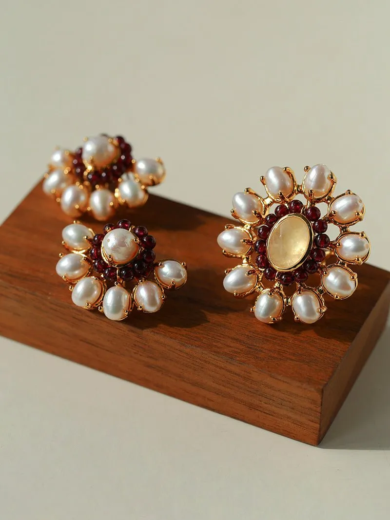 Natural Baroque Pearl Red Garnet Retro Earrings