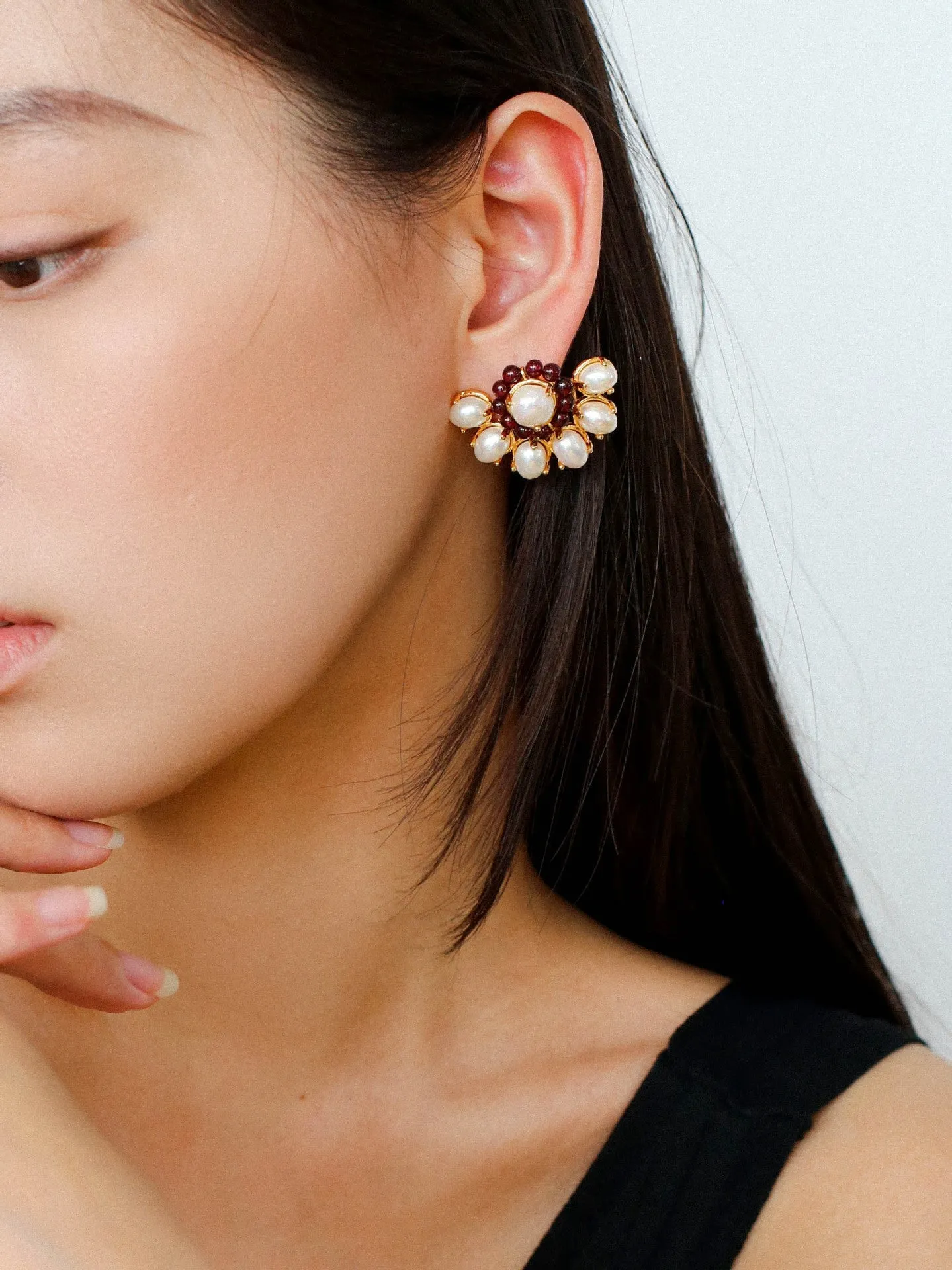 Natural Baroque Pearl Red Garnet Retro Earrings