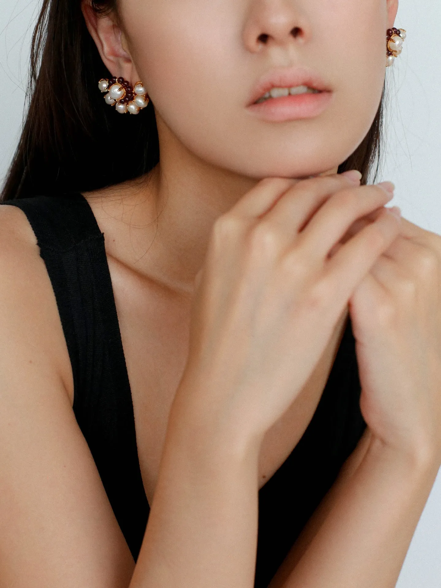 Natural Baroque Pearl Red Garnet Retro Earrings
