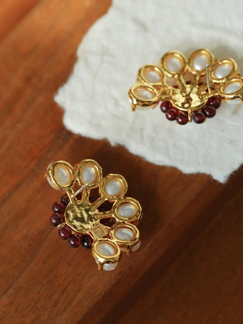 Natural Baroque Pearl Red Garnet Retro Earrings