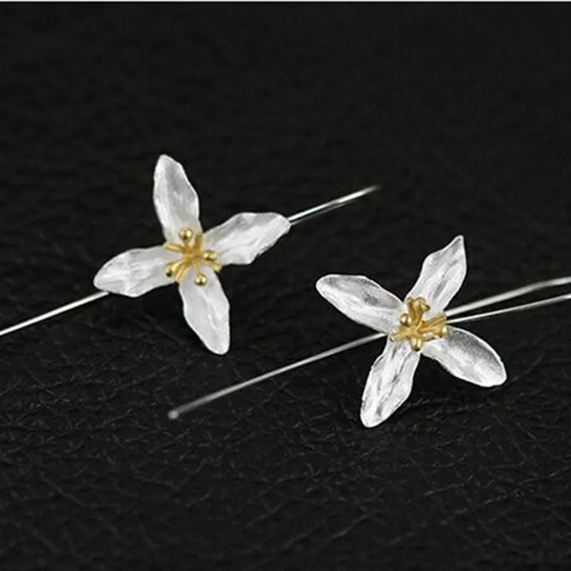 Open Lily Gold Tipped .925 Sterling Silver Earrings