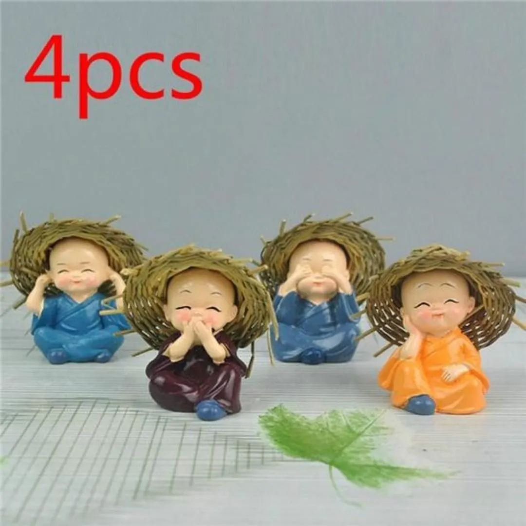 Peaceful Monks with Straw Hats - Under the Sun (set of 4)