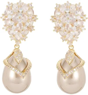 Pearl Bridal Wedding Earrings Dangling Cubic Zirconia and Water Drop Pearls Dangle Earrings for Brides Bridesmaid
