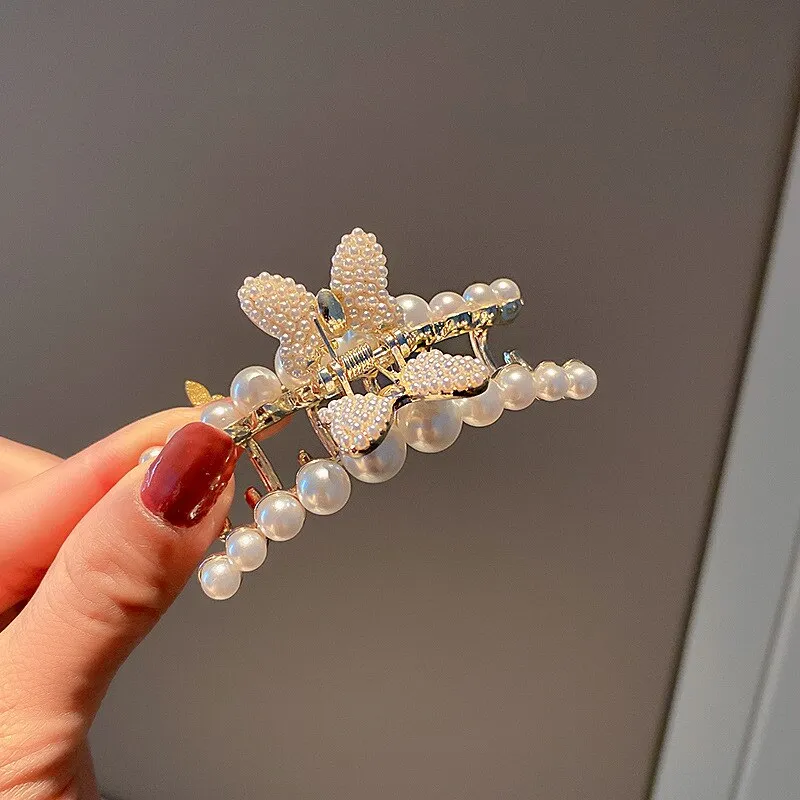 Pearl Lily Hair Clips with Butterfly Tassel