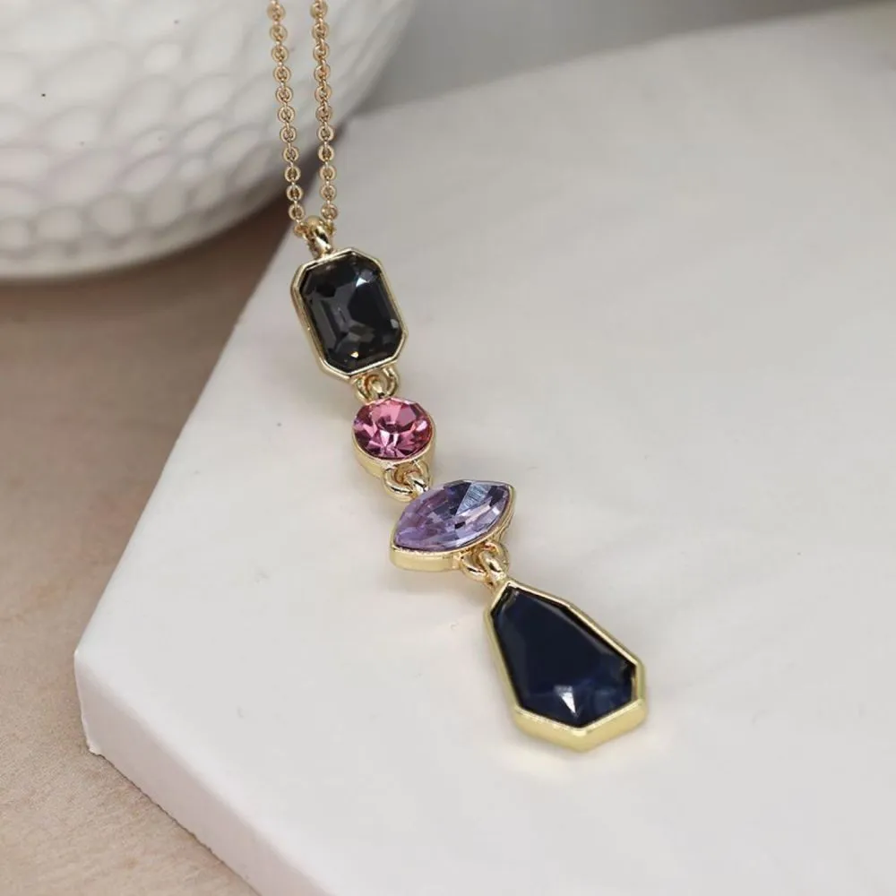 POM Blue and Pink Mix Crystal Multi Drop Necklace