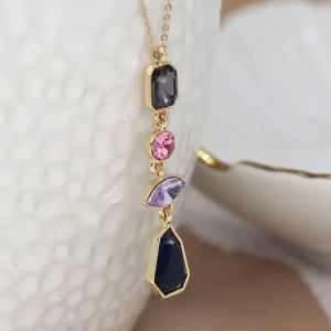 POM Blue and Pink Mix Crystal Multi Drop Necklace
