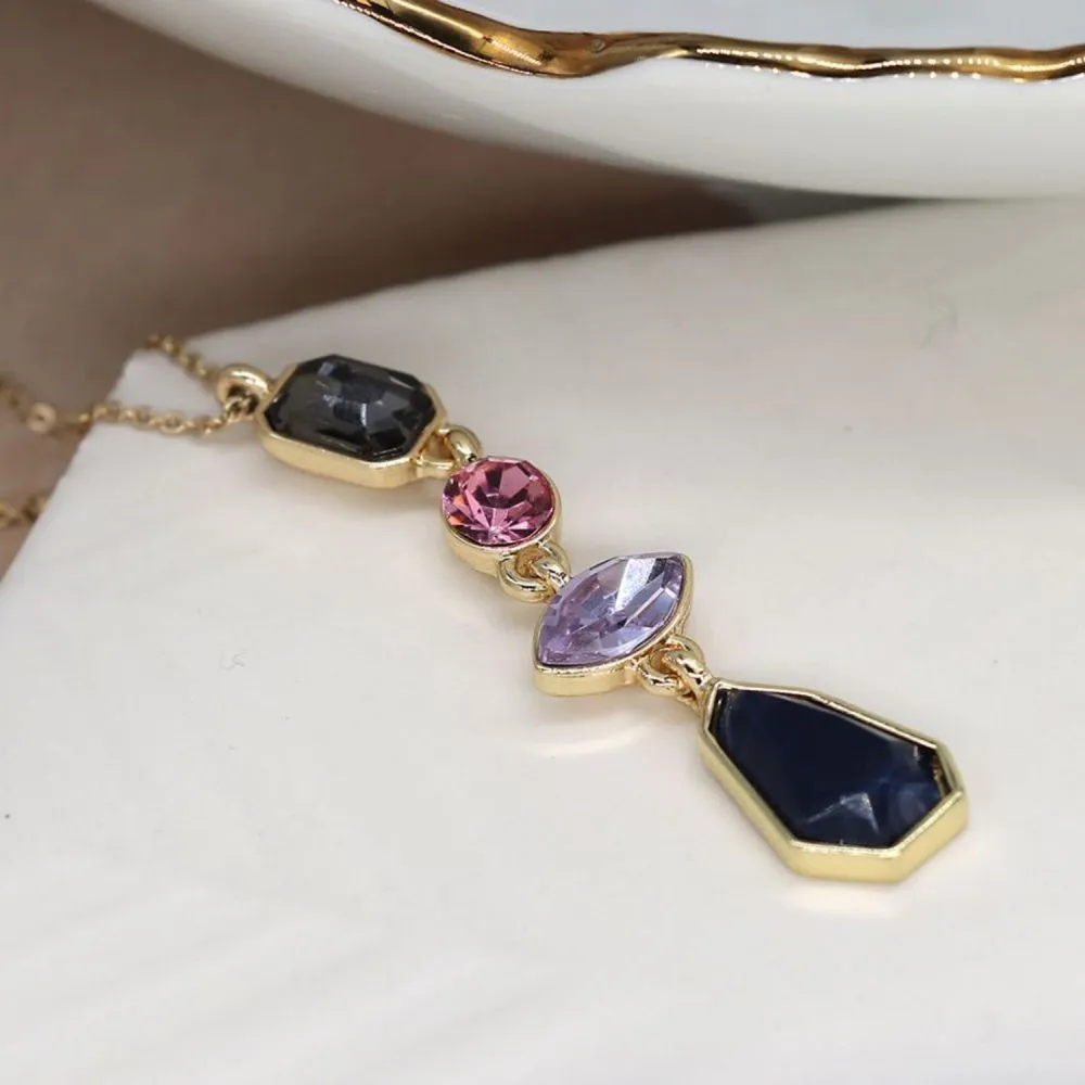 POM Blue and Pink Mix Crystal Multi Drop Necklace