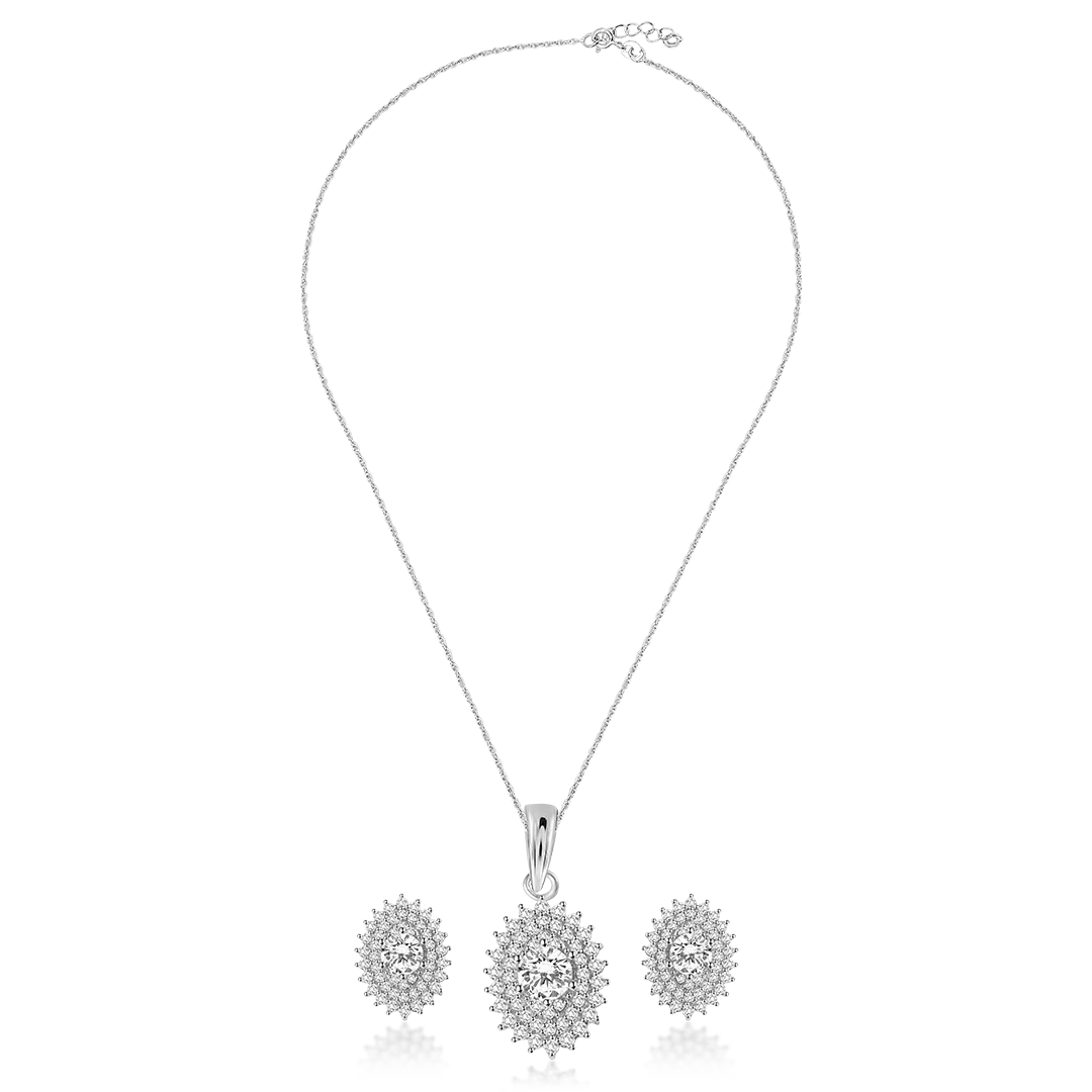 Radiant OLLUU Silver Eye Necklace Set Genuine 925 Stamped Adjustable Chain