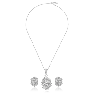 Radiant OLLUU Silver Eye Necklace Set Genuine 925 Stamped Adjustable Chain