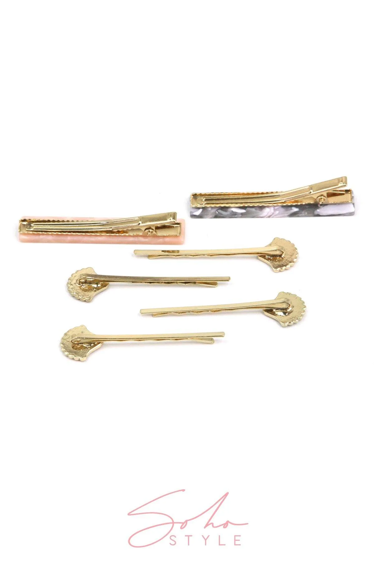 Sale - Marble Acrylic Hair Clip and Mosaic Seashell Bobby Pin Set