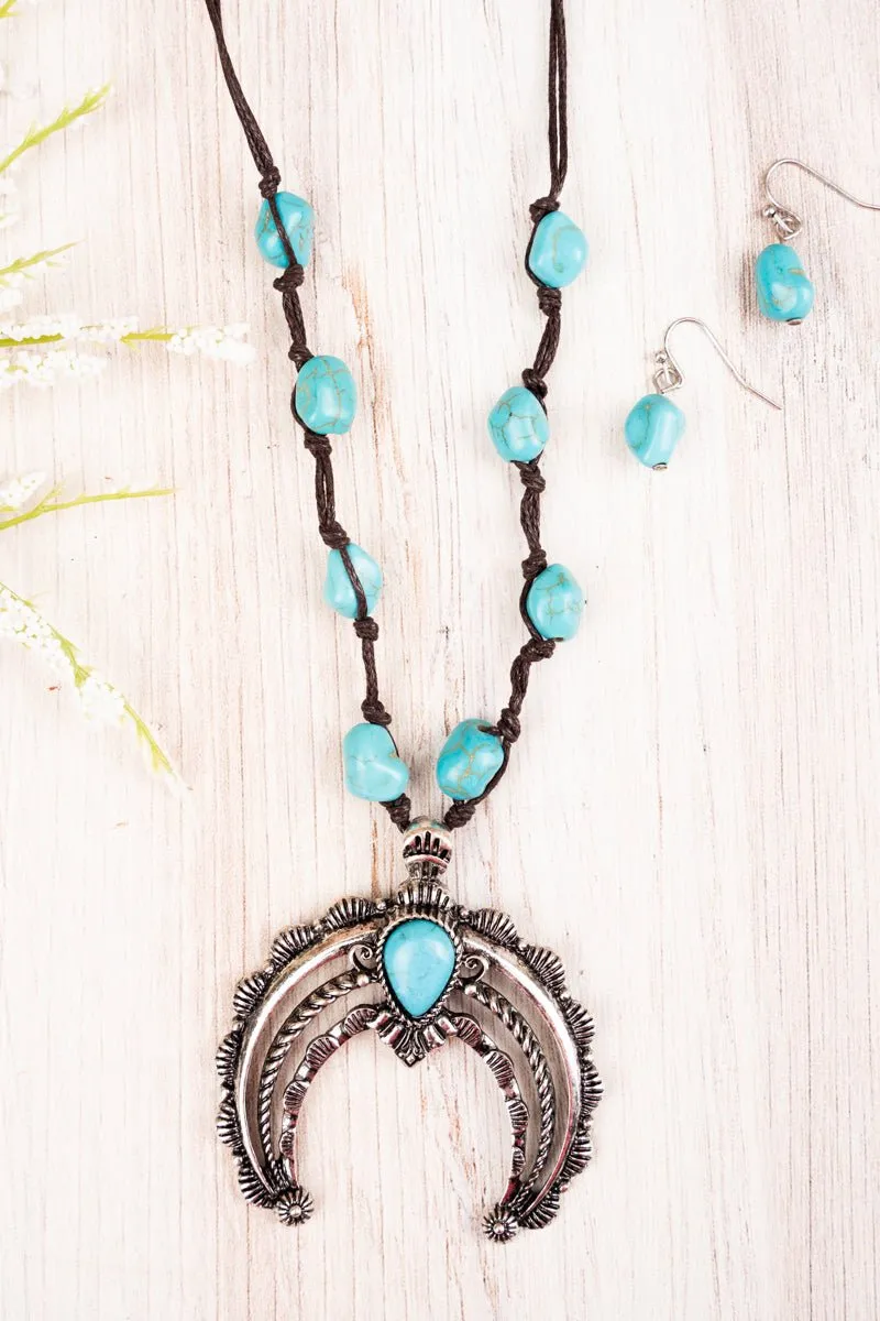 SALE! Ridgeland Naja Turquoise Cord Necklace and Earring Set
