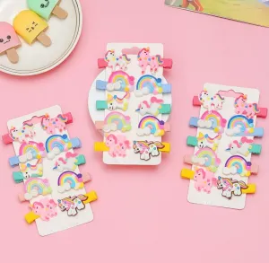 Set of 3 Cute Unicorn and Rainbow Hair Clips for Girls - Multicolor
