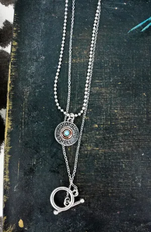 Silvertone And Coppertone Shotgun Shell Western Layered Necklace