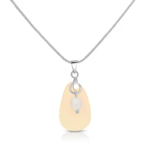 Silvertone, Clear, Yellow, Seaglass and Freshwater Pearl Necklace