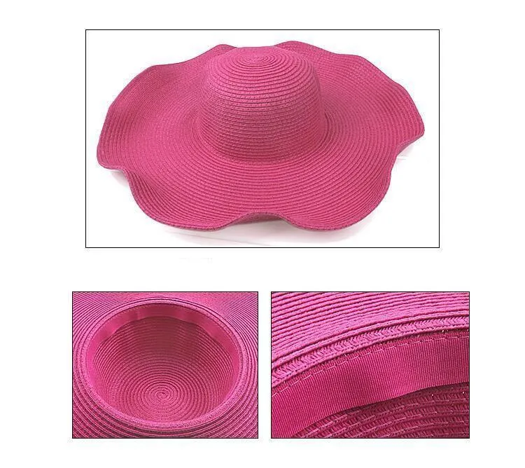 Solid Color Fashion Seaside Sun Visor Hat Large Brimmed Straw Sun Hat Folding Beach Hat