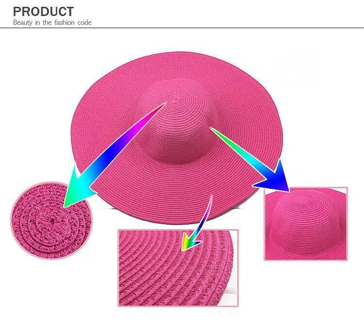 Solid Color Fashion Seaside Sun Visor Hat Large Brimmed Straw Sun Hat Folding Beach Hat