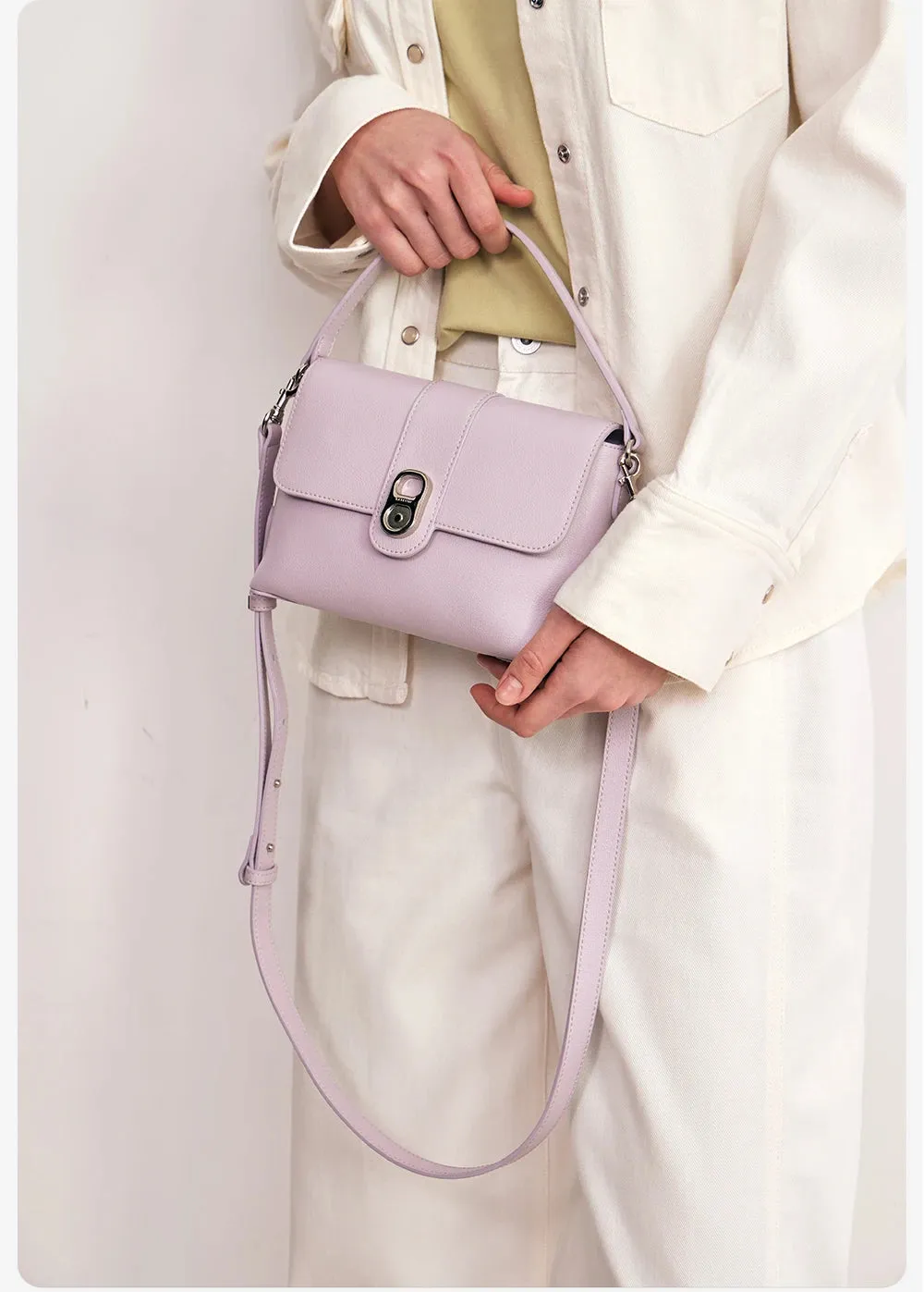 Split Leather Versatile Flap Clouse Crossbody Square Bag