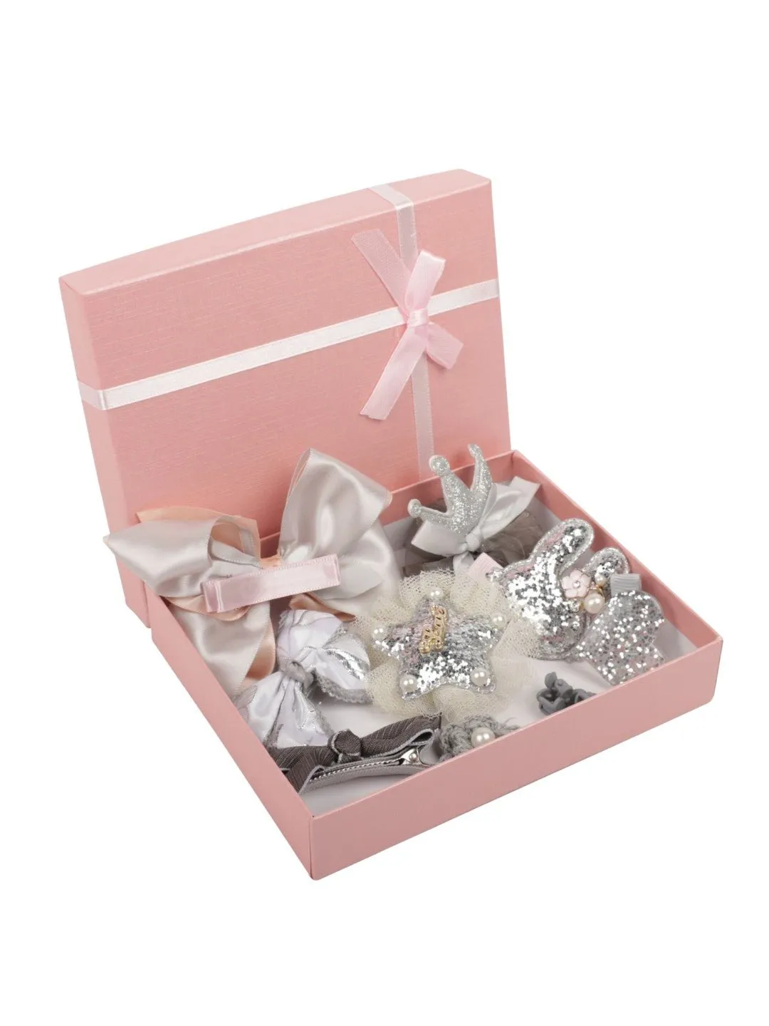 Stylish Hair Clip Box Set for Girls- Pack of 3, Peach, Silver & Purple