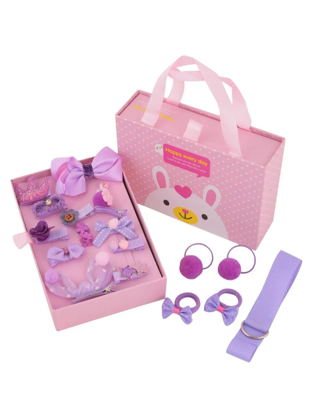 Stylish Hair Clip Box Set for Girls- Pack of 3, Peach, Silver & Purple